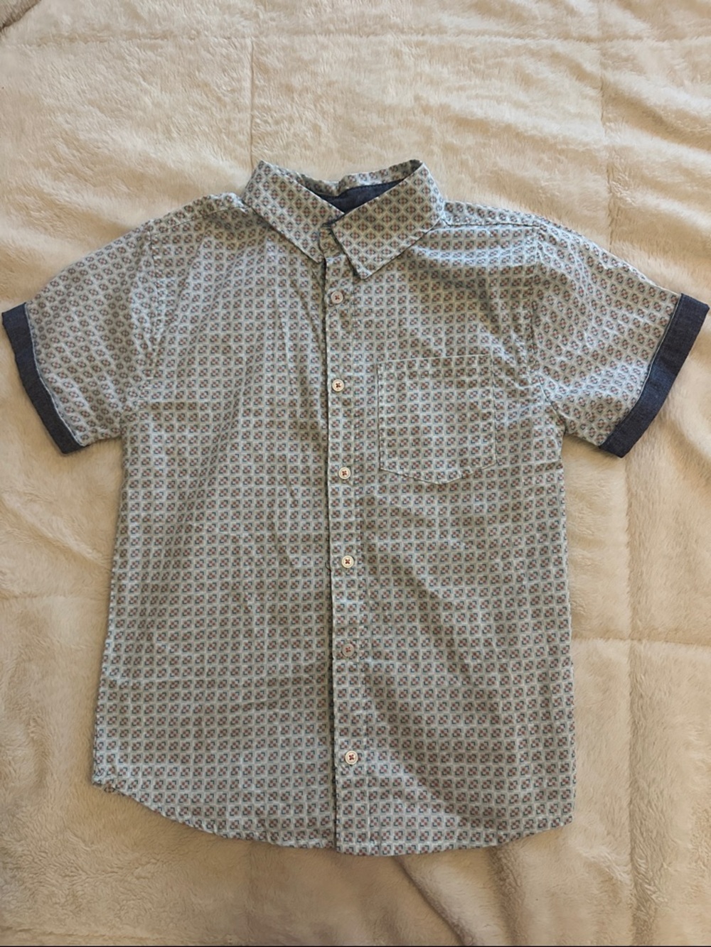Ben Sherman Light Blue Patterned Short-Sleeve Button-Down